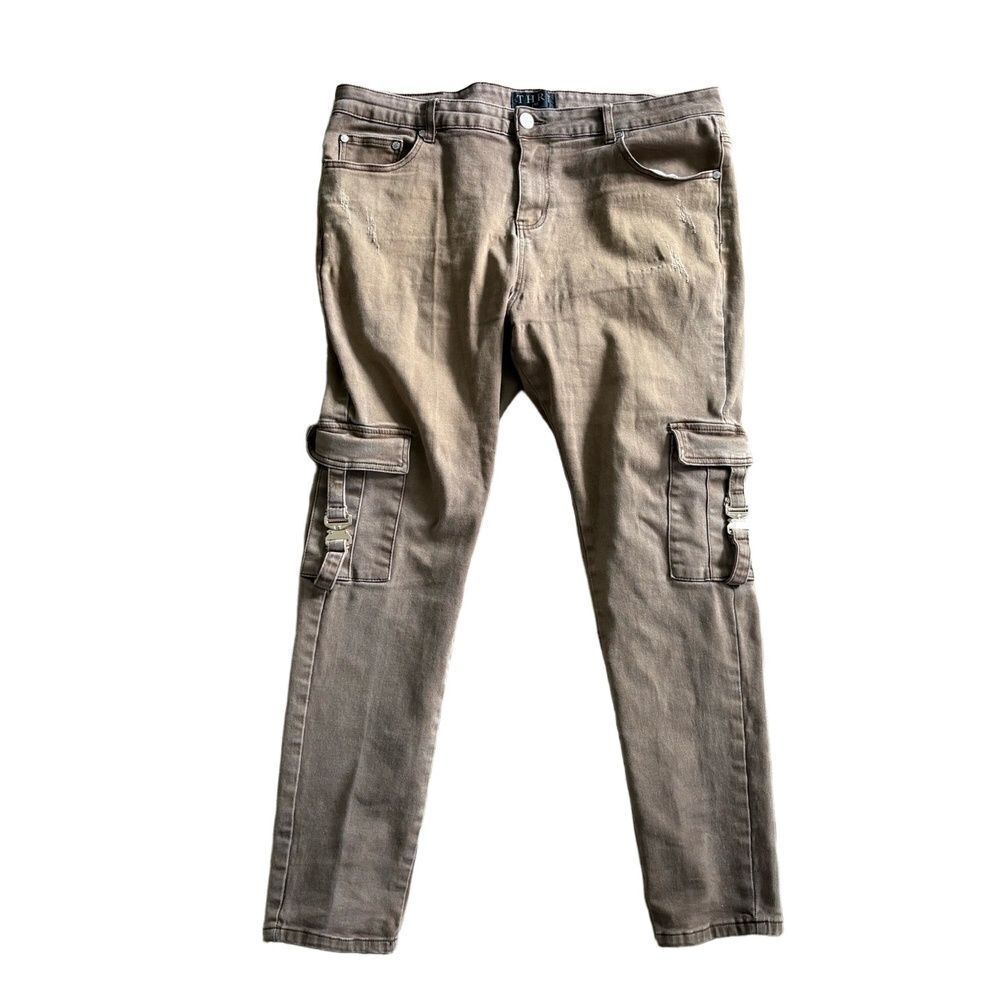 THRT Cargo Jeans Mens Brown/Tan Utility Tactical Distressed Gorpcore Grunge